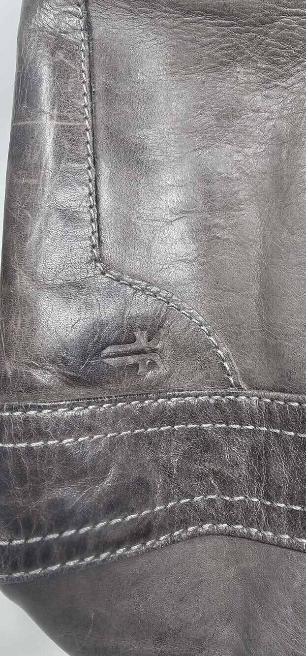 Frye Melissa Distressed Leather Ice Gray Hobo Shoulder Tote Bag Excellent - Picture 9 of 16